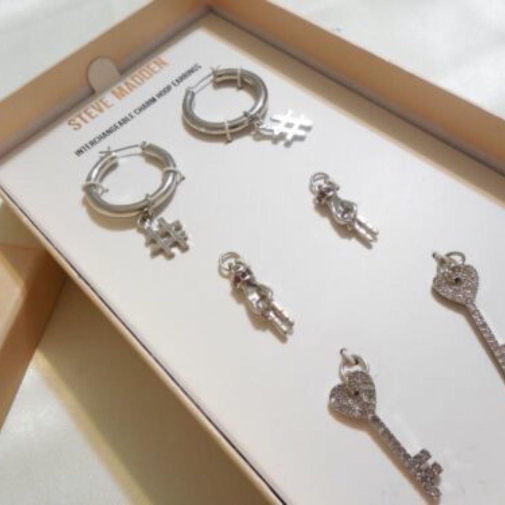 Steve Madden Silver-Tone Hoop Earrings With Interchangeable Charm Gift Set - Picture 2 of 4
